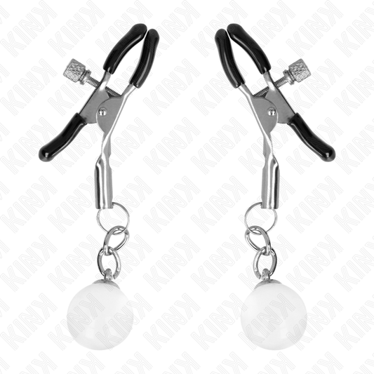 KINK - MORSETTI PER CAPEZZOLI PERLINE DI VETRO ARGENTO 6 CM