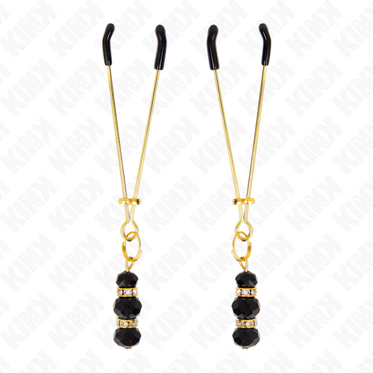 KINK - PINZE PER CAPEZZOLI SOTTILI ORO CON 3 PERLINE DI VETRO NERE 7 CM